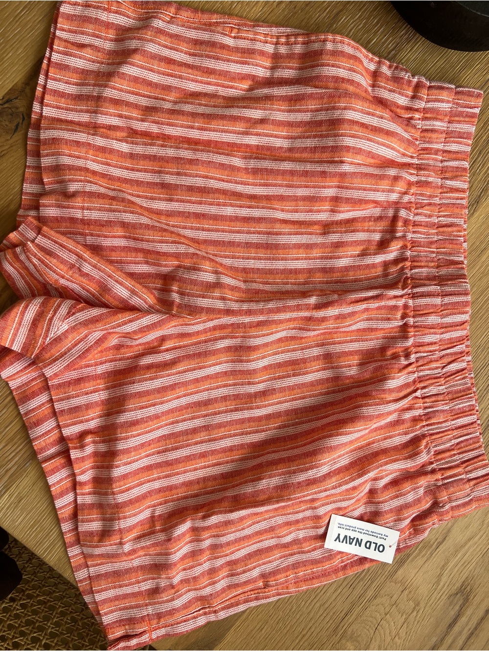 Old Navy Orange and White Striped Women's Elastic-Waist Shorts